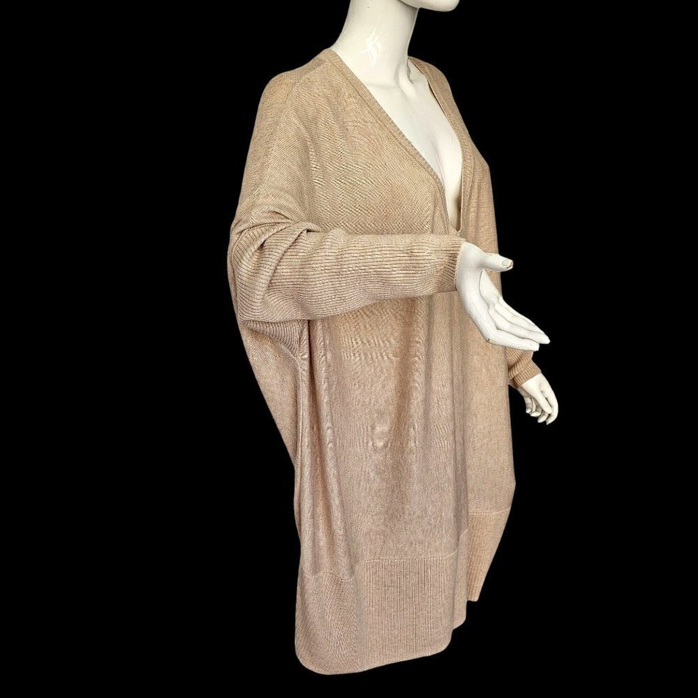 H by Halston V Neck Drop Shoulder Sweater Beige Knit Long Slv Womens Plus 1X 2X
